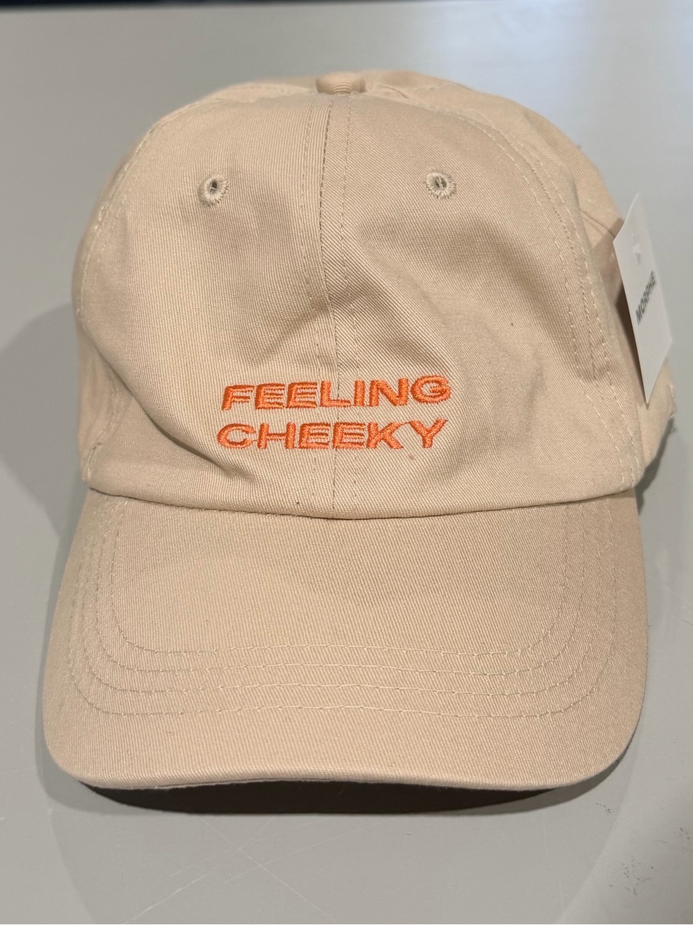 Feeling Cheeky Beige Baseball Cap with Orange Embroidery by Morphe Makeup